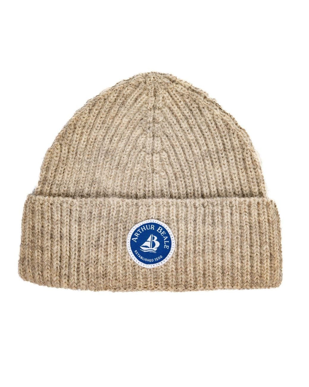 Arthur Beale Natural Neutrals Badge Beanie Hat for men