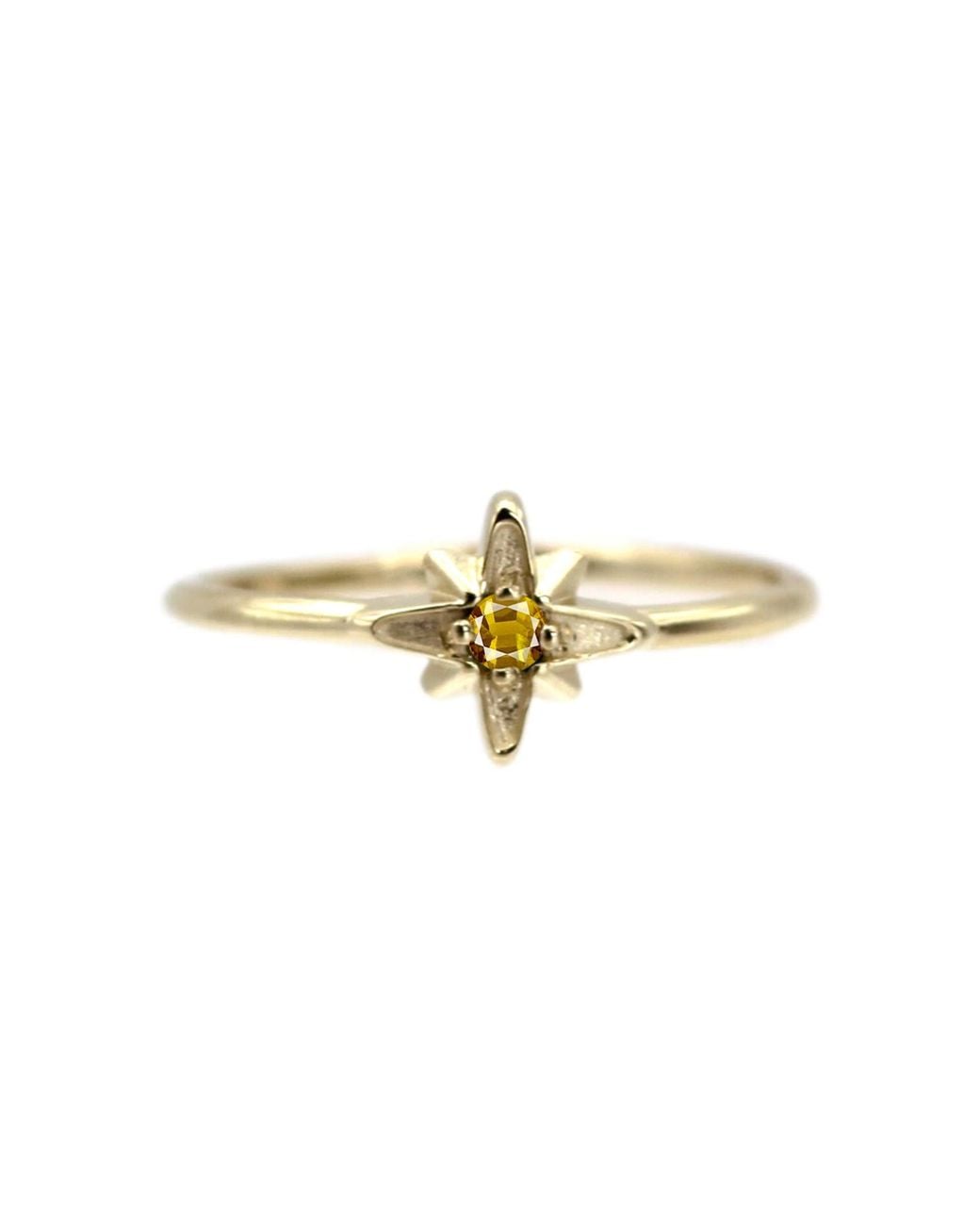 VicStoneNYC Fine Jewelry Metallic North Star 14K November Birthstone Citrine Solid Ring