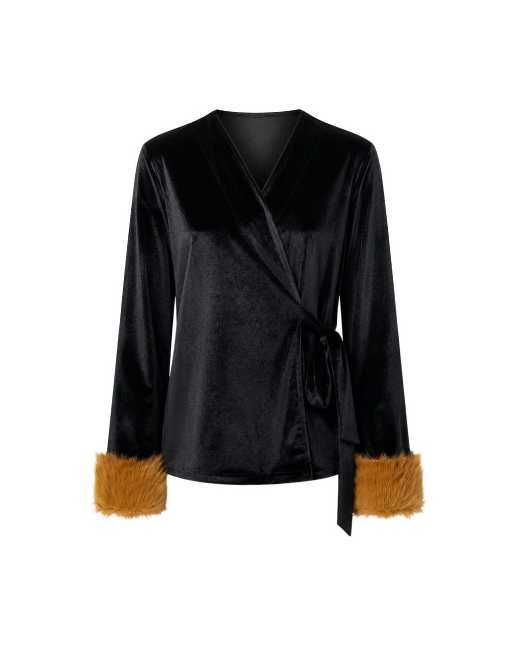 Ats the Label Black Aurielle Velvet Fur Cuff Top