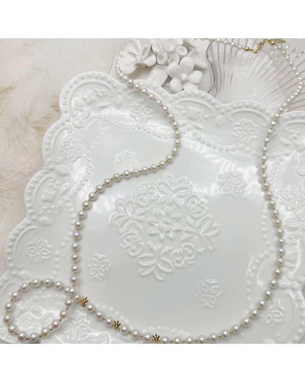 Farra Metallic Classic Freshwater Pearls Long Necklace