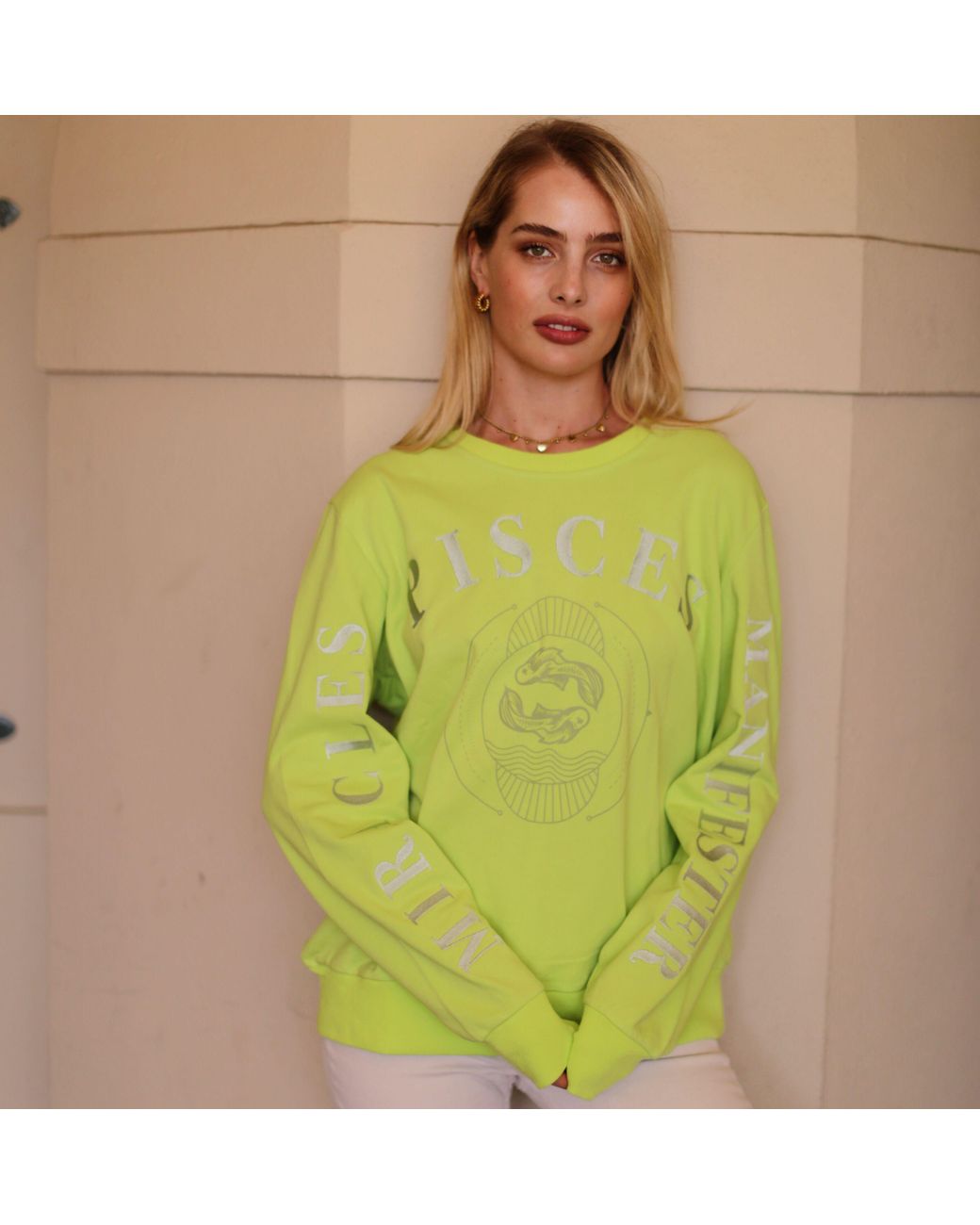 Miracles Manifester Green Oversized Embroidered Pisces Sign Sweatshirt
