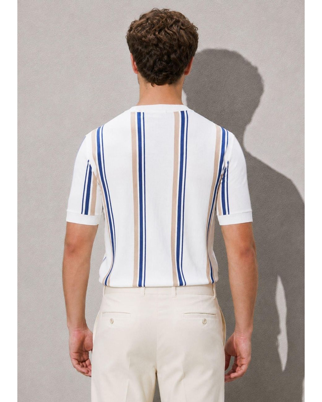 Vayla Blue Neutrals Short Sleeve Crew Neck Block Stripe Top for men