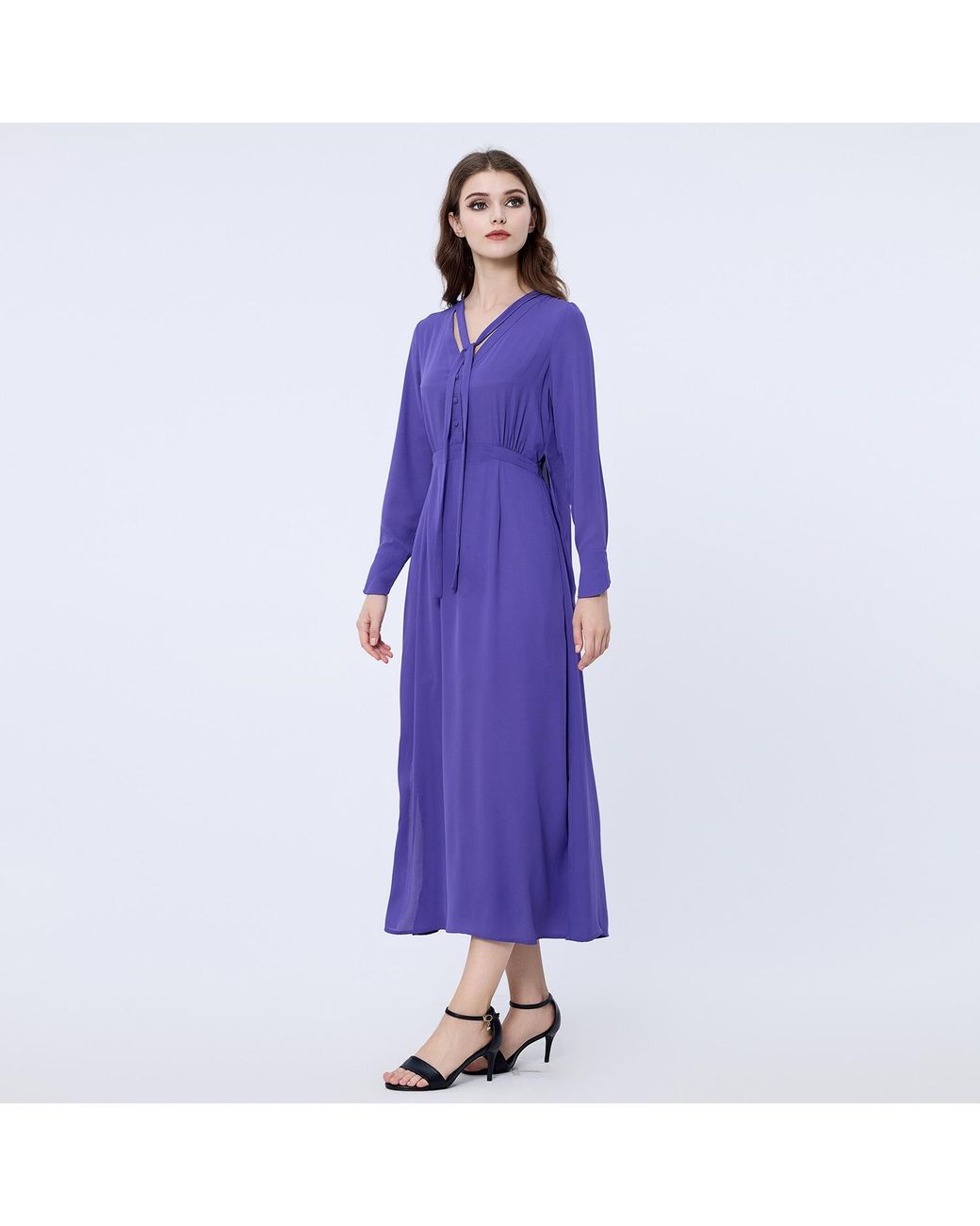 Smart and Joy Purple V-Neckline Long Blouse-Dress