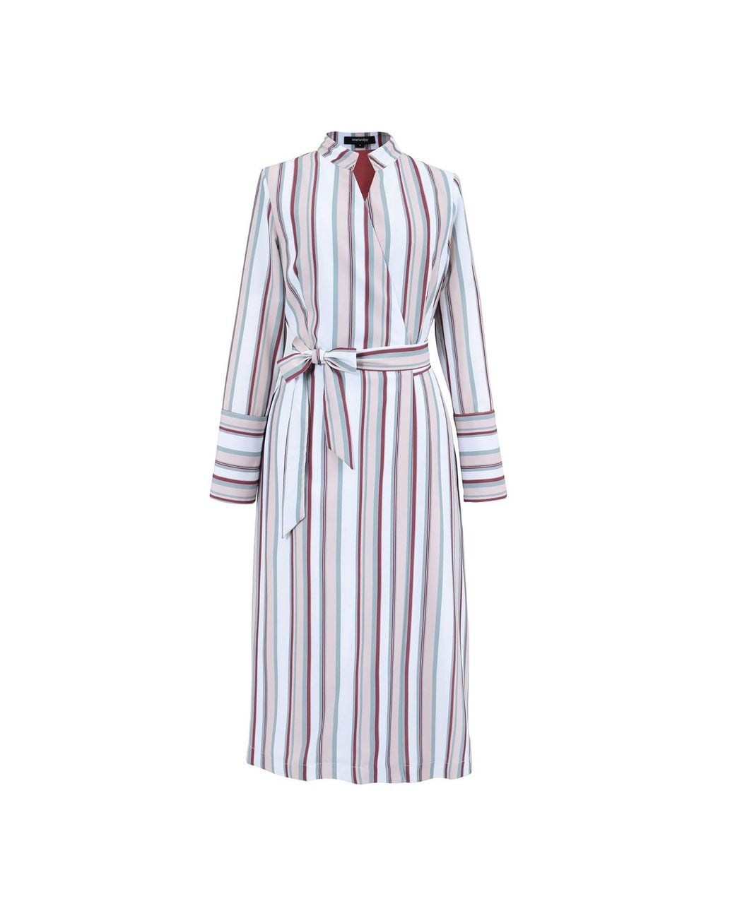 Smart and Joy Blue Striped Midi Wrap Dress