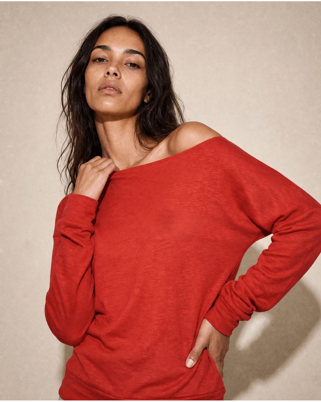 Marianne by Marie Jordane Red Selena Asymmetric Lyocell & Wool Sweater