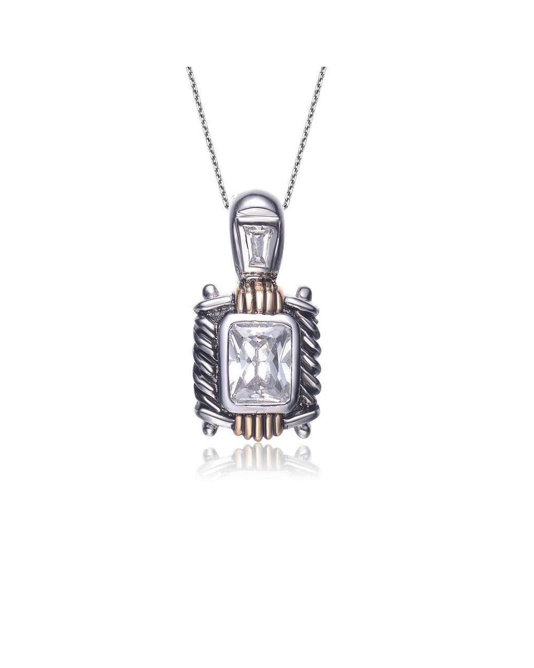 Genevive Jewelry White Sterling Cubic Zirconia Crest Necklace