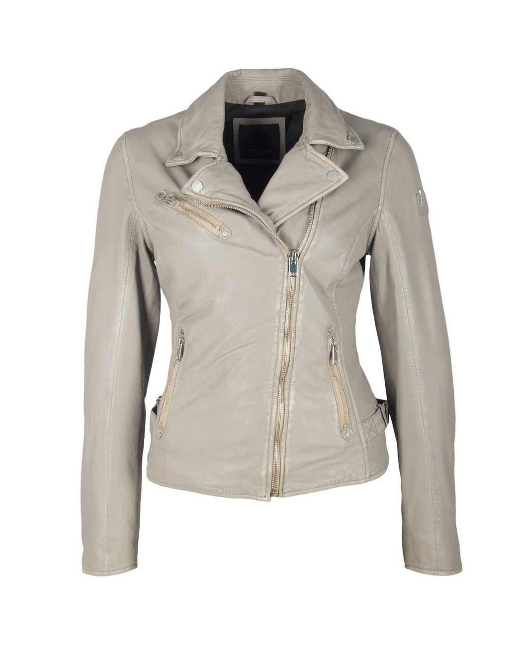Mauritius Gray Moto Leather Jacket Sofia
