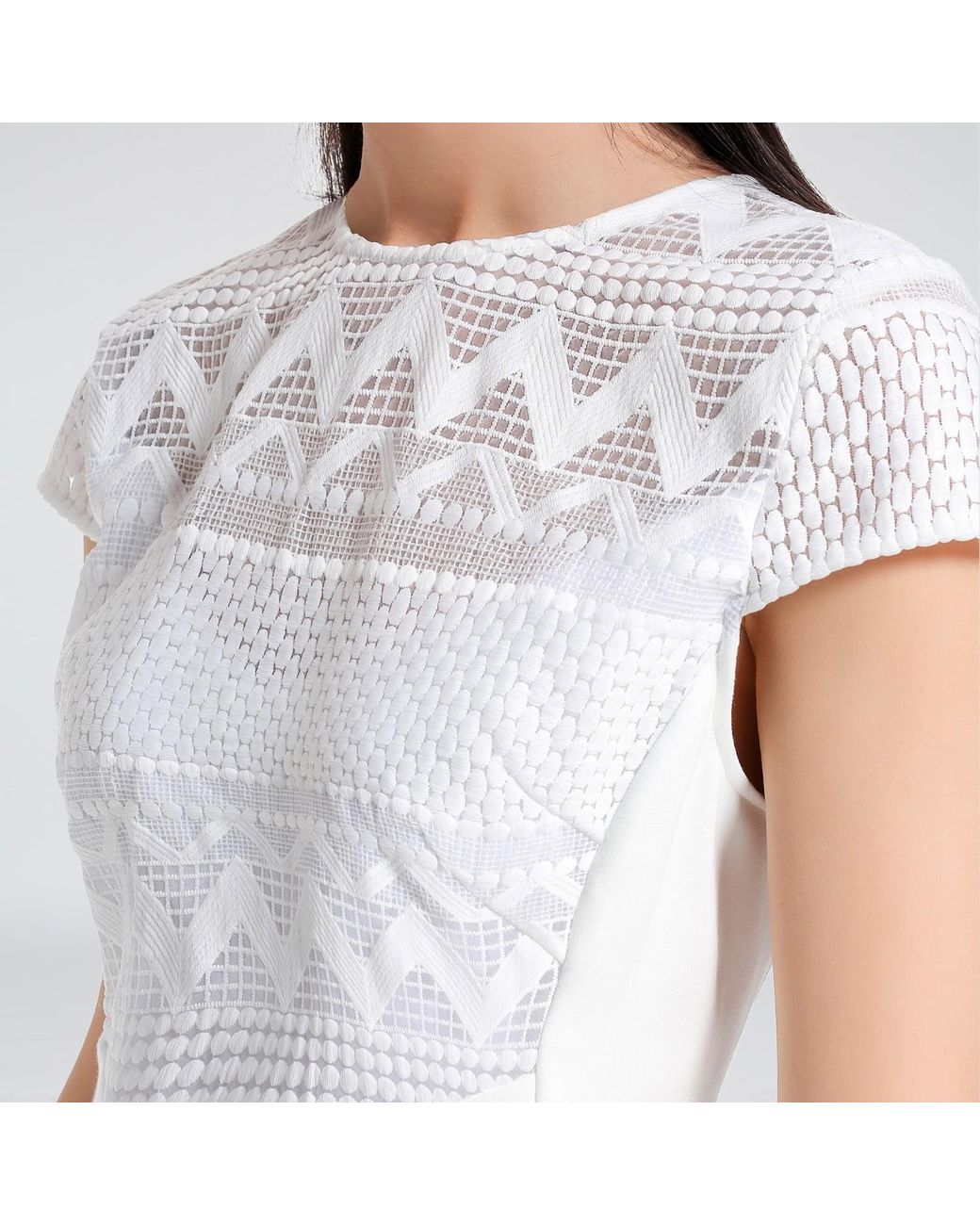 Smart and Joy White Tailor Cap Sleeves Lace Dress