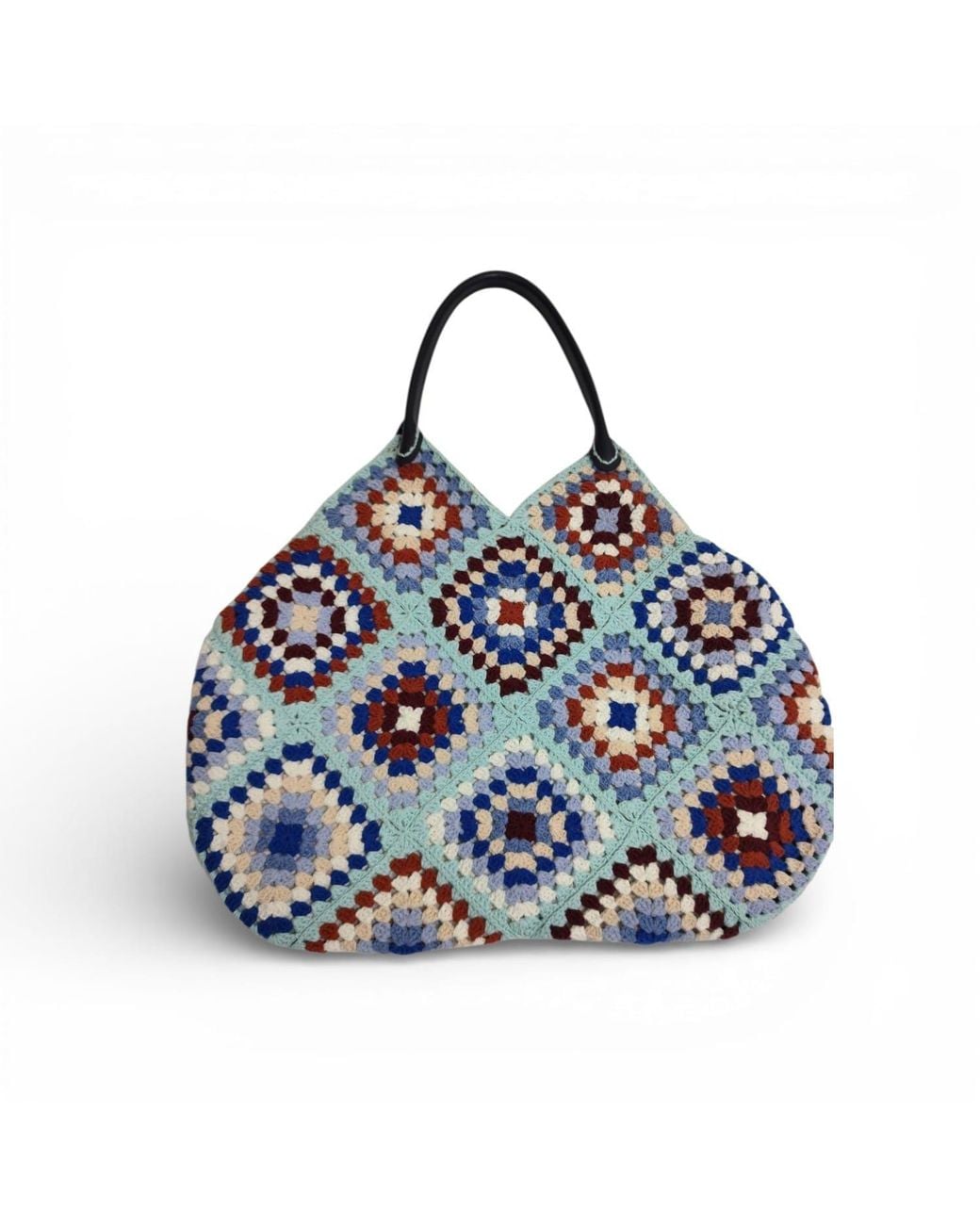 Springmoonatelier Blue Handmade Granny Square Tote – Boho Crochet Bag