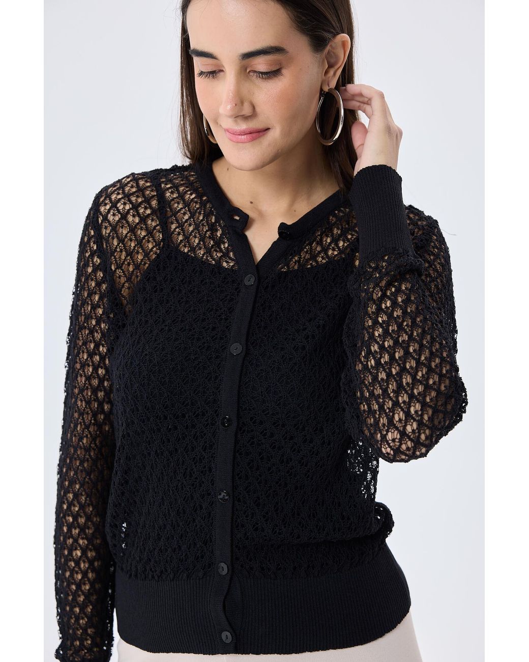 Peraluna Black Addison Openwork Knit Cardigan