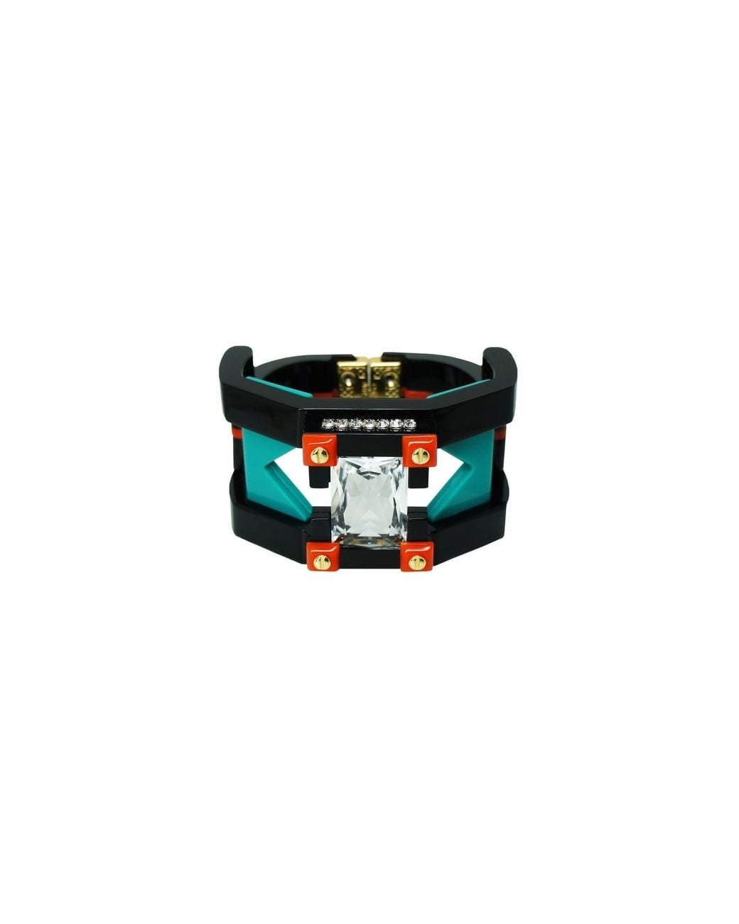 Gissa Bicalho Black Handmade Acrylic Bracelet Deco Rectangular Shaped Stone