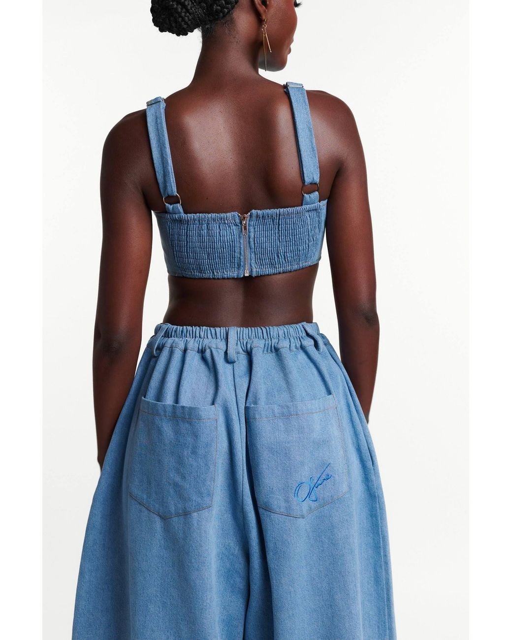 Ofuure Blue Light Denim Serena Crop Top