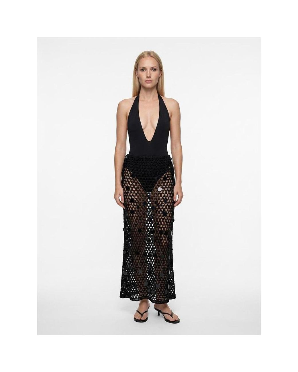 Women & Women Black Sequin-Embellished Knit Skirt