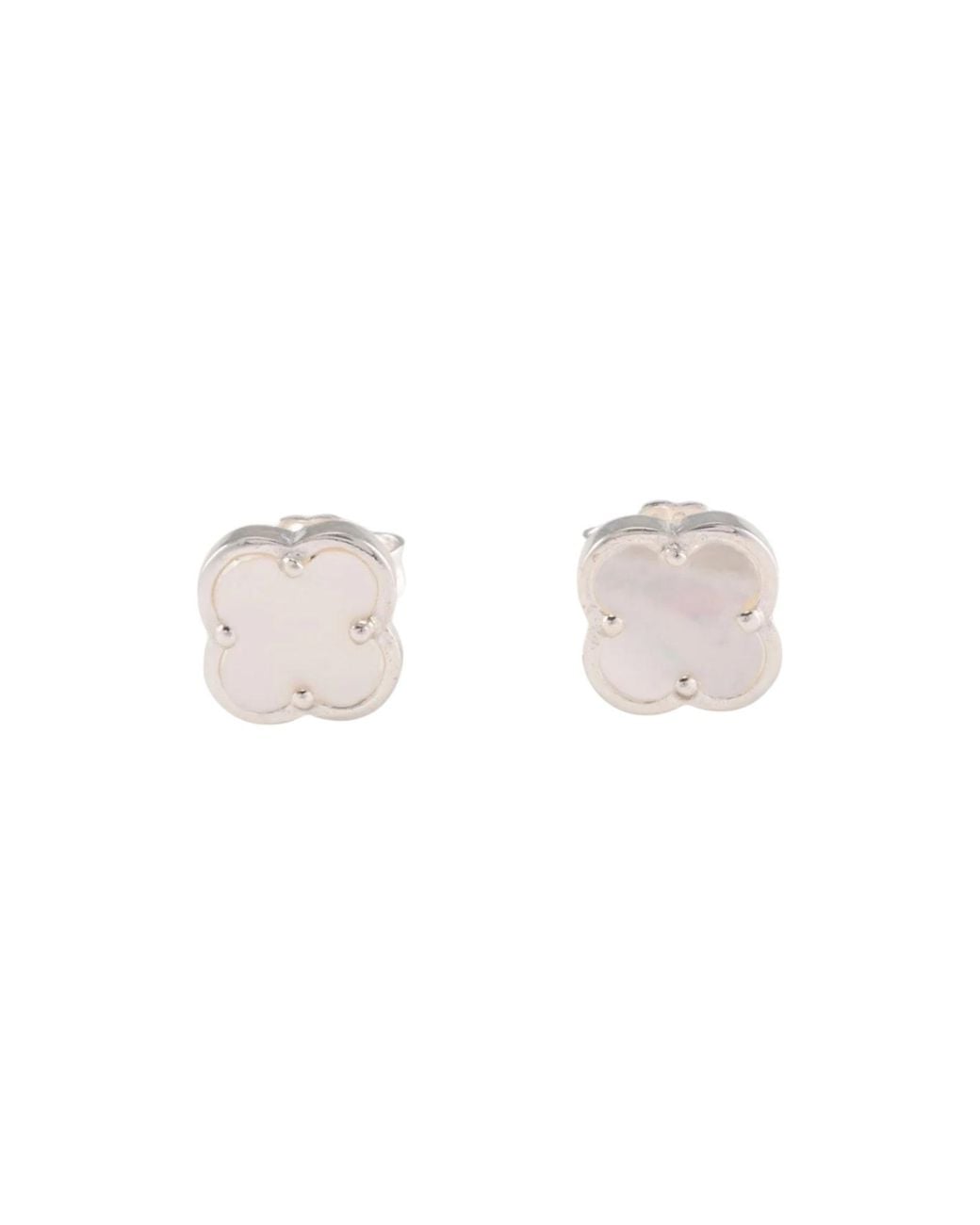 Von Treskow White Mini Clover Mother Of Pearl Stud Earrings