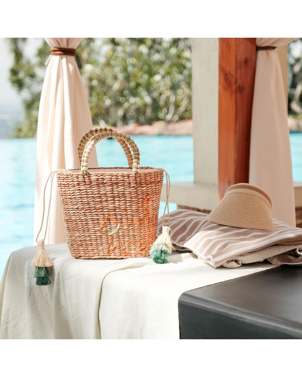 LIKHÂ Metallic Mini Tote Bag With Embroidered Cat
