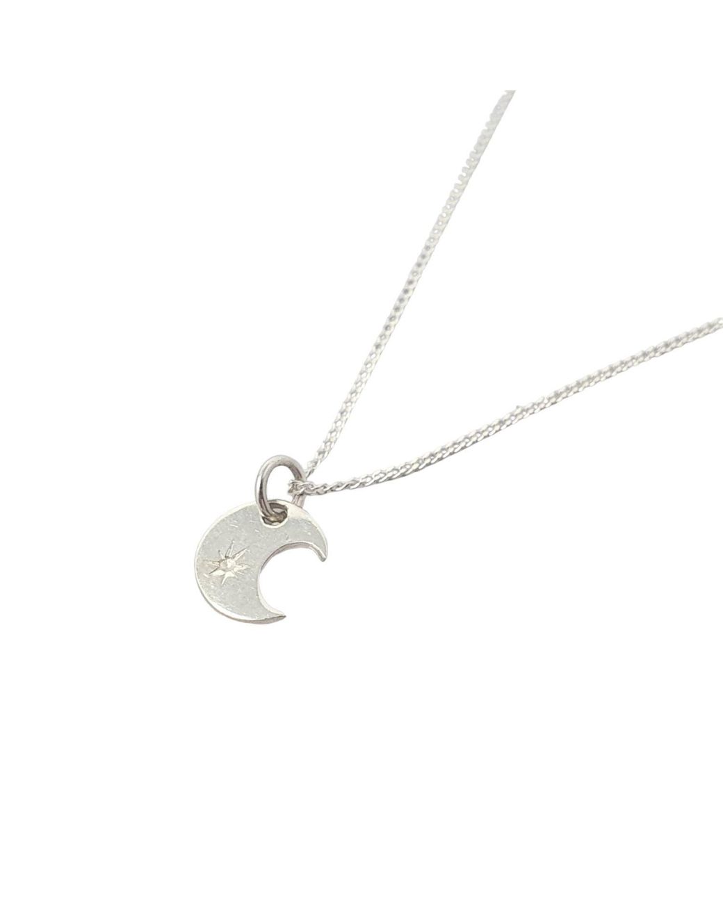 Harfi Metallic Crescent Moon Charm Wtih Star Sterling Necklace