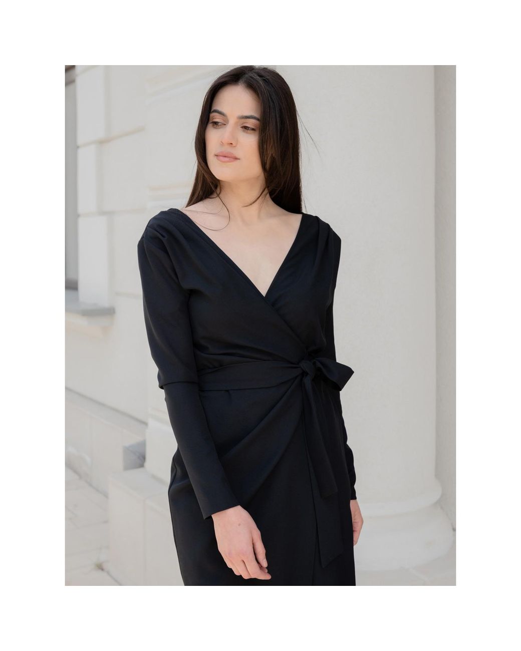 concept A trois Blue Wrap Long Sleeve Dress