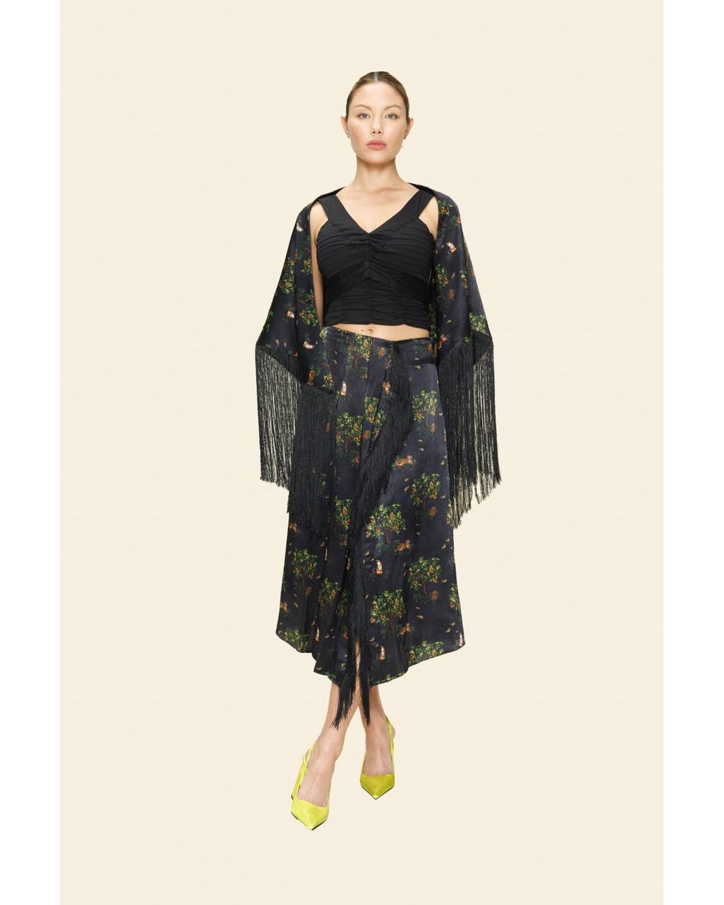 Ashaki Black The Shanti Tiger Fringe Triangle Scarf