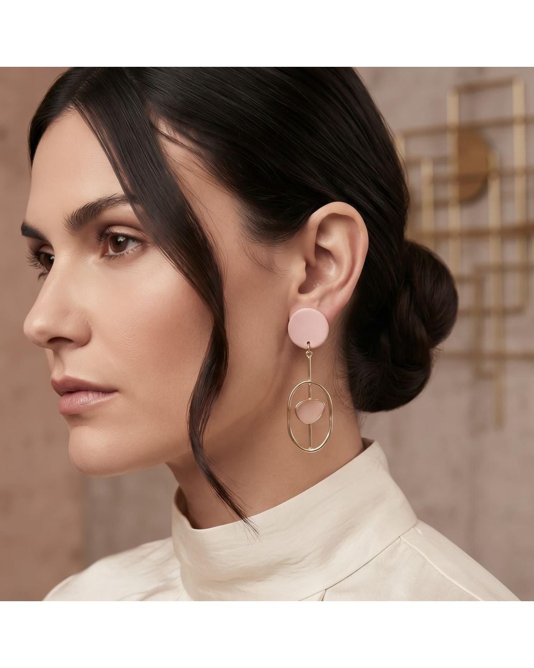 Babaloo Pink Rose Oval Drop Earrings