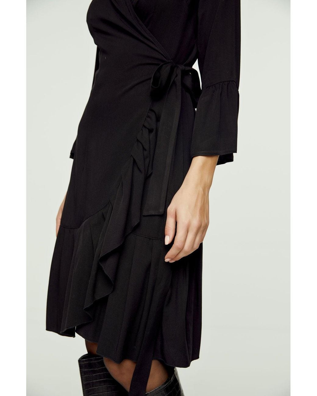 Conquista Blue Wrap Dress Viscose With Bell Sleeves