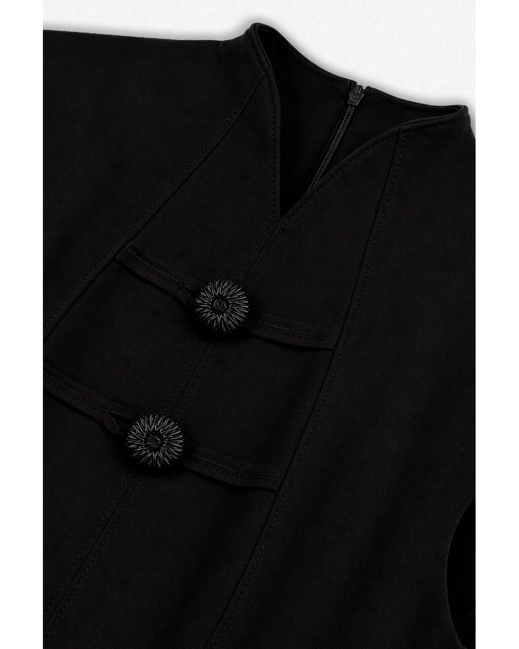 Nocturne Black Padded Shoulder Button Detail Maxi Dress