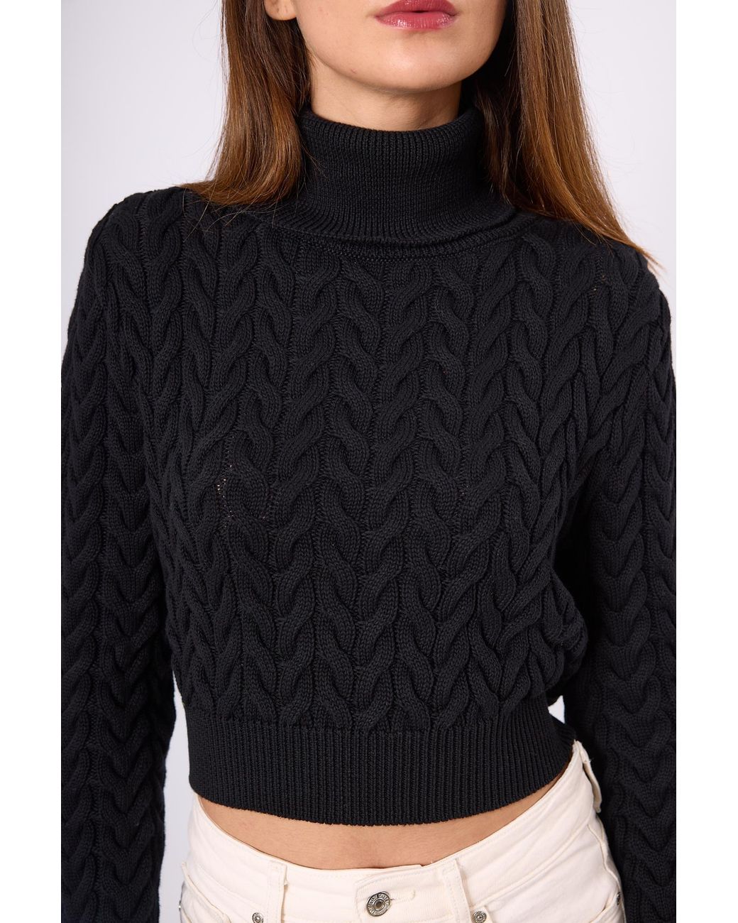 Peraluna Black Scarlett Cable Knit Crop Jumper