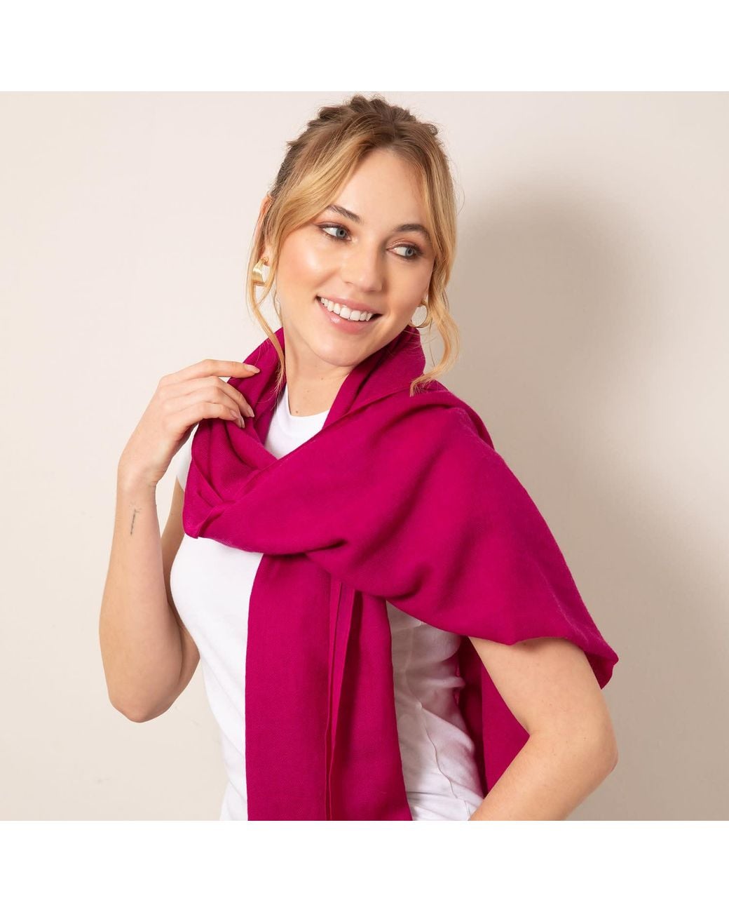Alie Street London Red Aurielle Silk Wool Scarf Deep Fuchsia