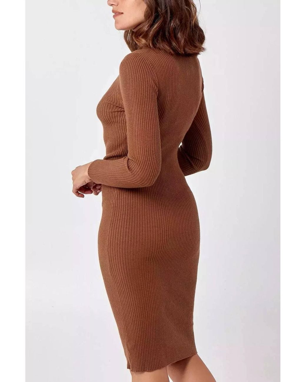 Hortons England Brown Fairford Ribbed Knit Dress