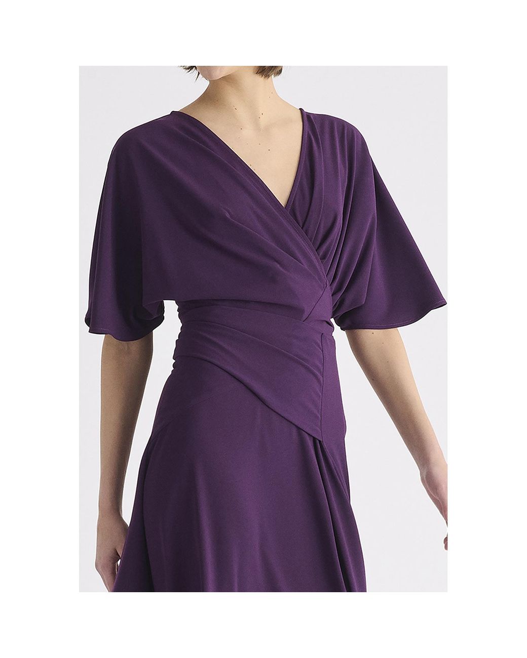 Paisie Purple Flare Sleeves Maxi Wrap Dress