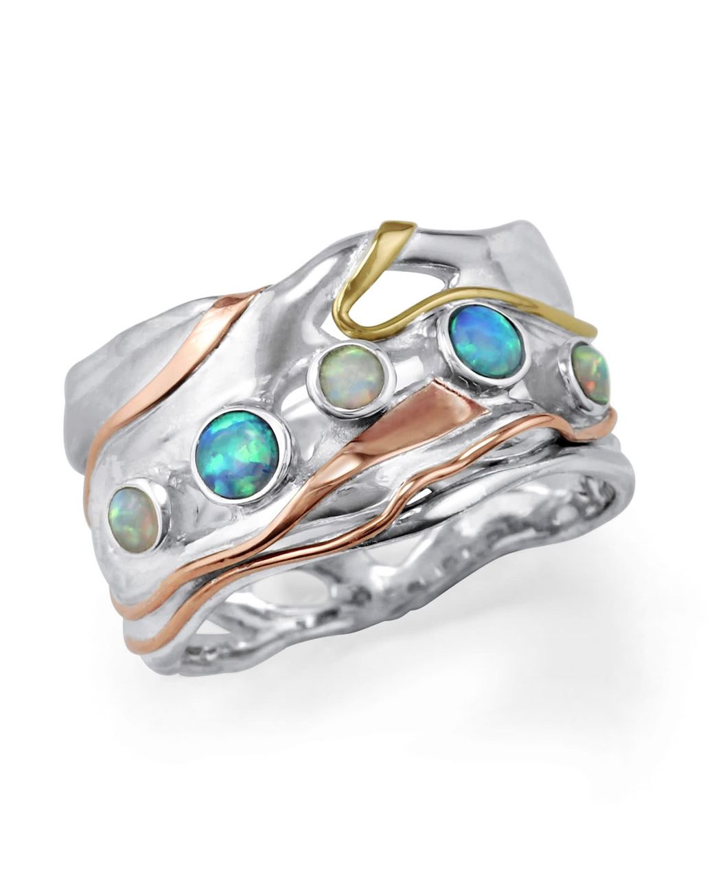 Isla Silver Blue Quintet Of Fire Opals Ring