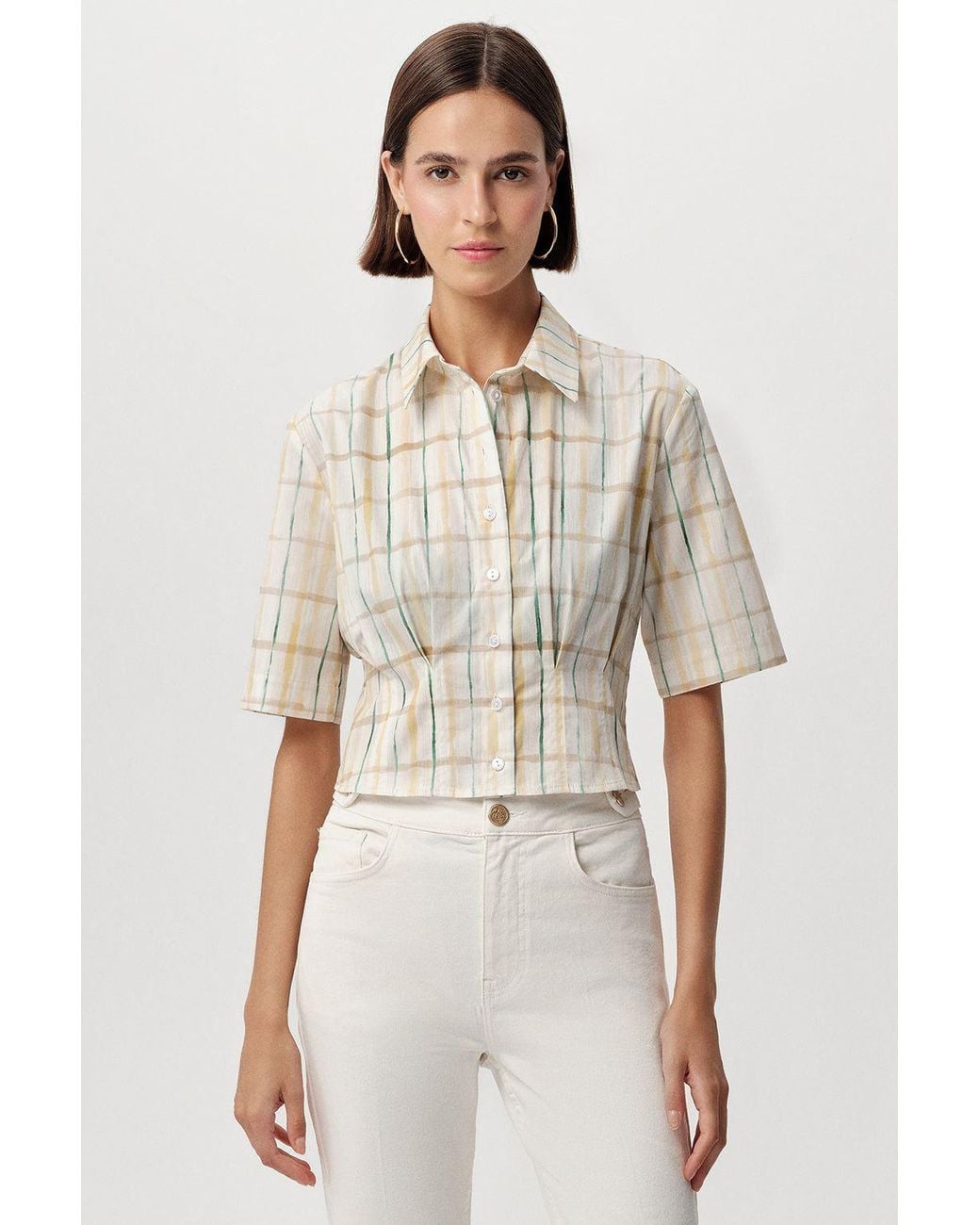 Exquise Natural Neutrals Alezae Short Sleeve Crop Shirt