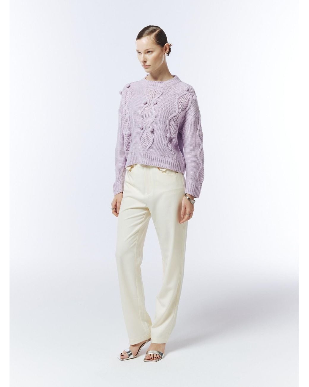 Sour Figs Purple Cable & Bobble-Knit Jumper