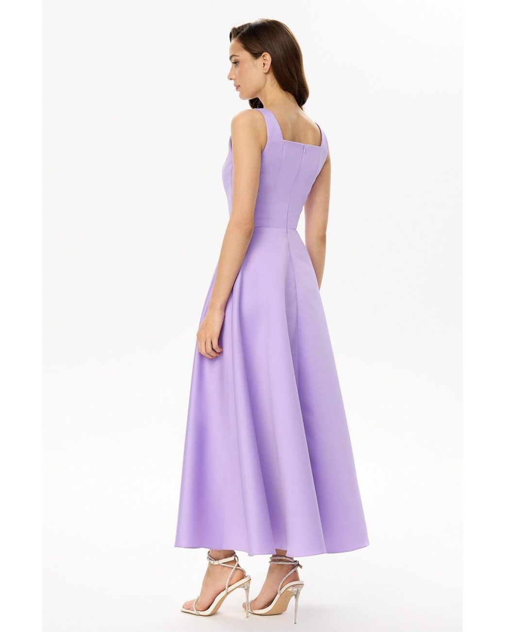 POST MERIDIEM Purple Strap Decorated Bodice Midi Dress