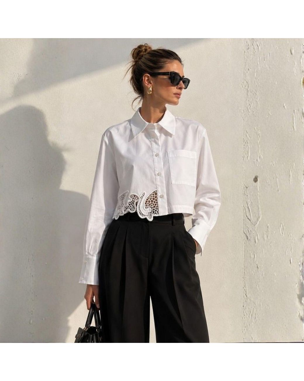 Ma Mulier White Embroidered Cutwork Crop Shirt