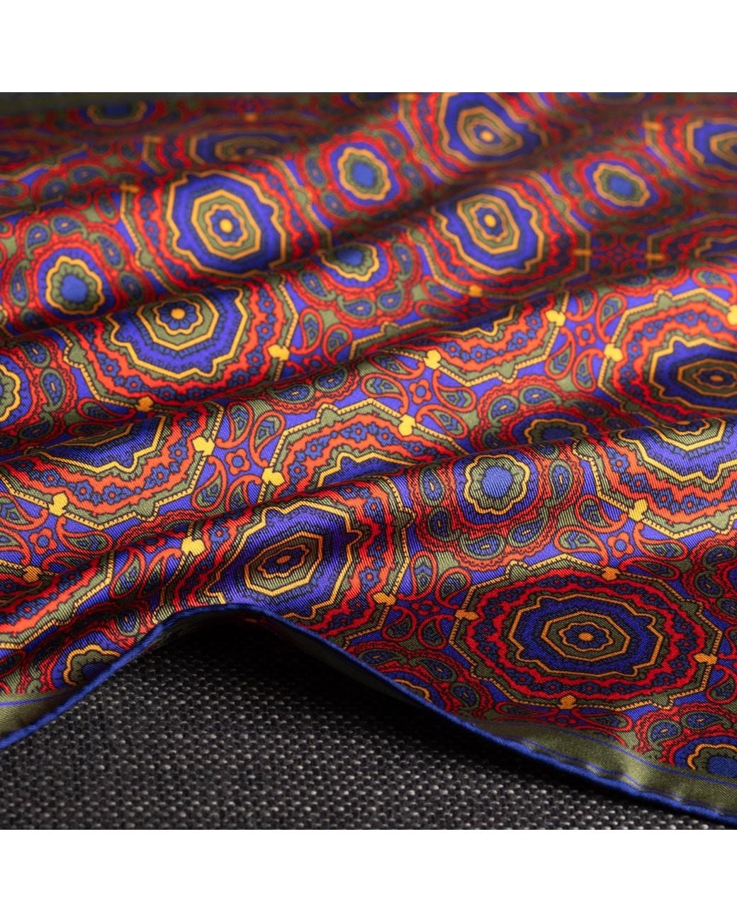 Otway & Orford Red 'Whirligig' Medallion Silk Pocket Square for men
