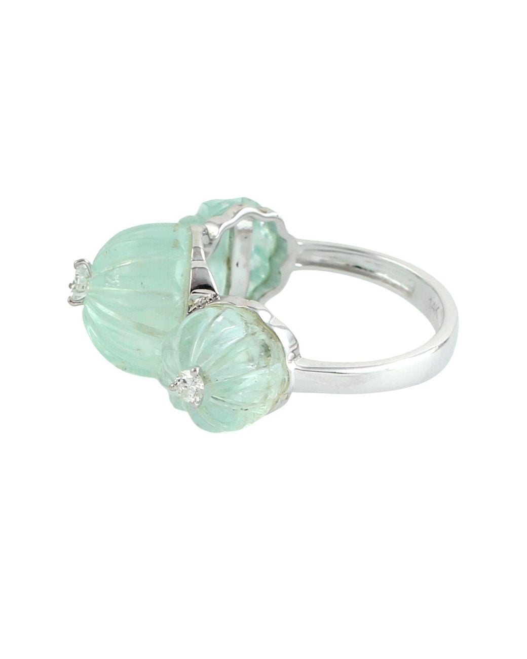 Artisan Green Carved Emerald & Diamond Floral Statement Ring