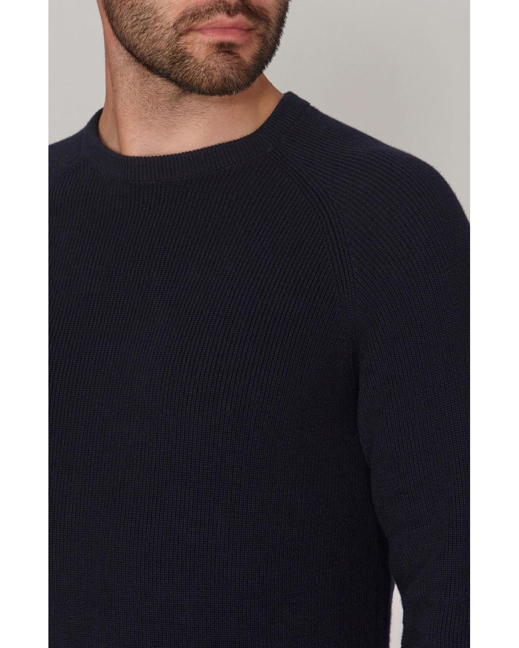 Paul James Knitwear Blue Lightweight Cotton Dylan Fisherman Rib Jumper for men