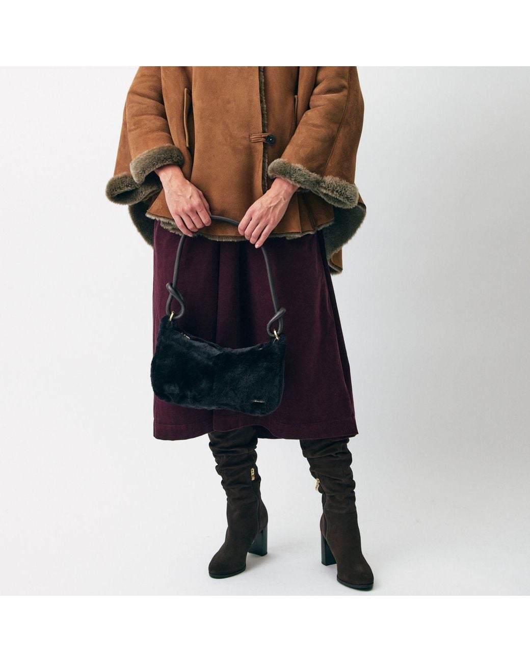 Owen Barry Black Sheepskin Shoulder Bag Ebony Devoran