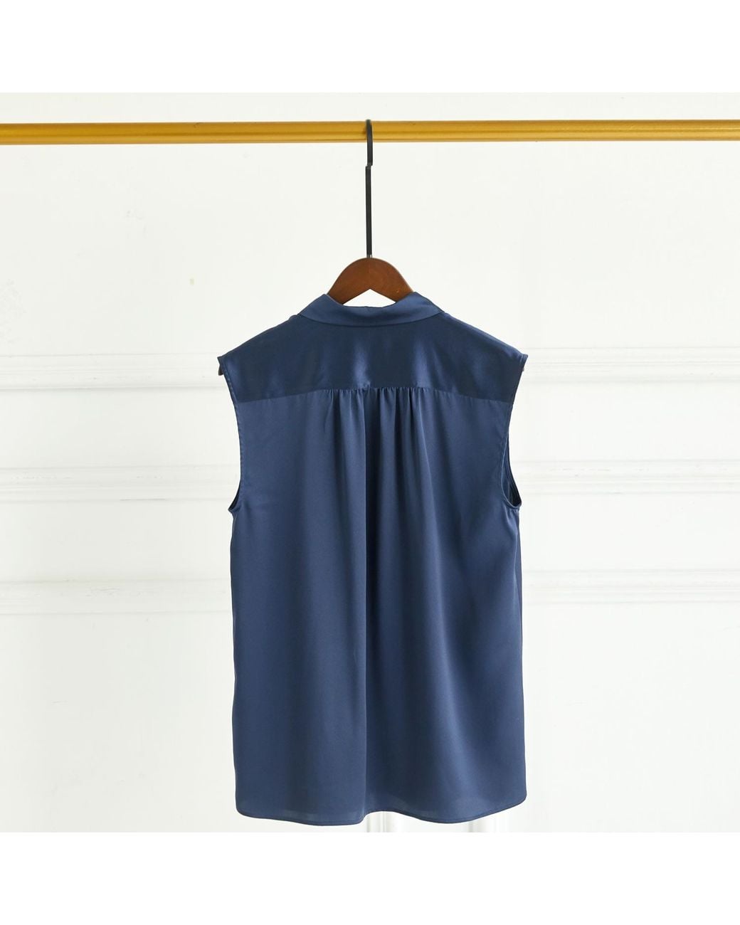 Soft Strokes Silk Blue Pure Silk Pointed Peter Pan Collar Sleeveless Blouse
