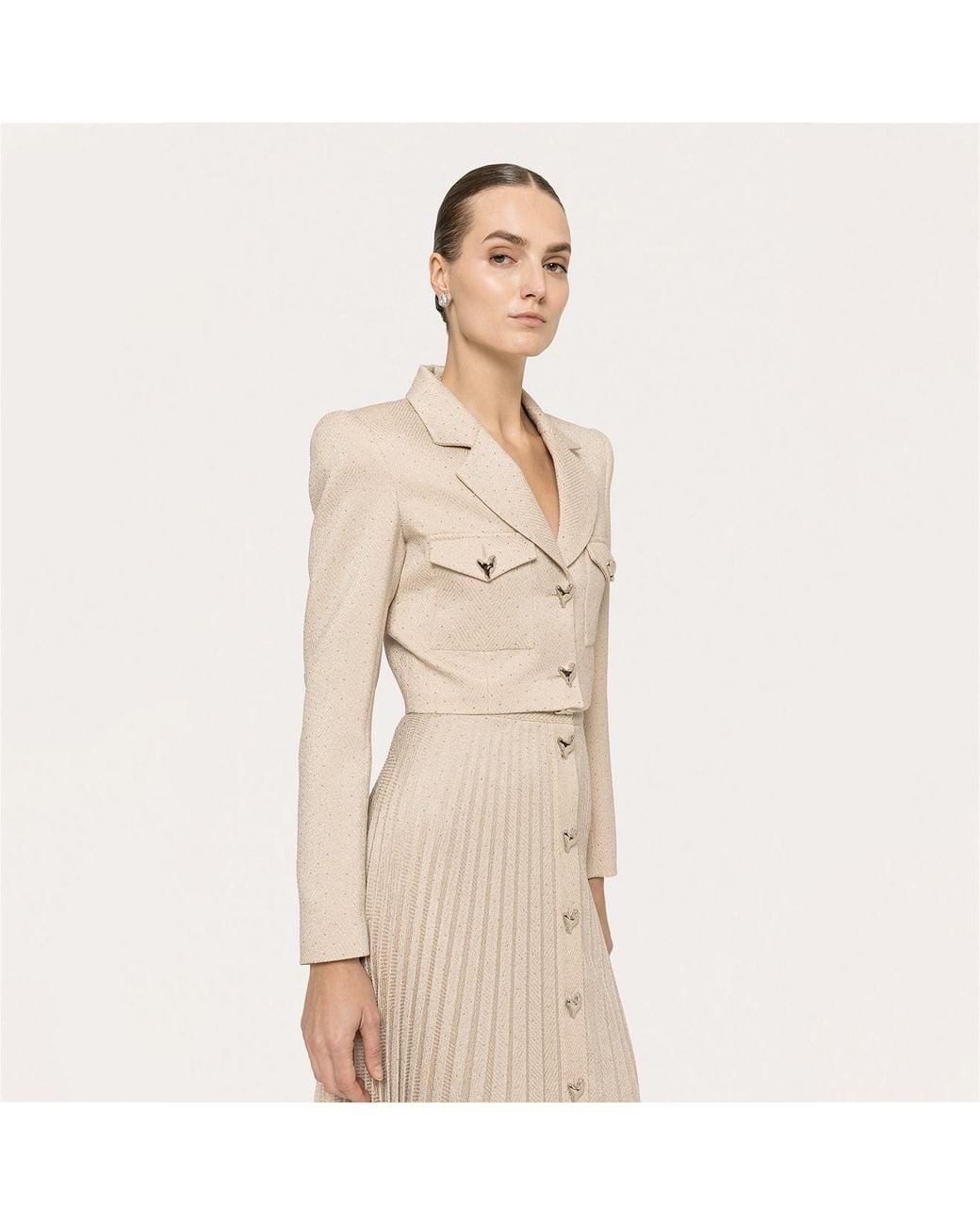 Nissa Natural Neutrals Rhinestone-Embellished Cropped Blazer