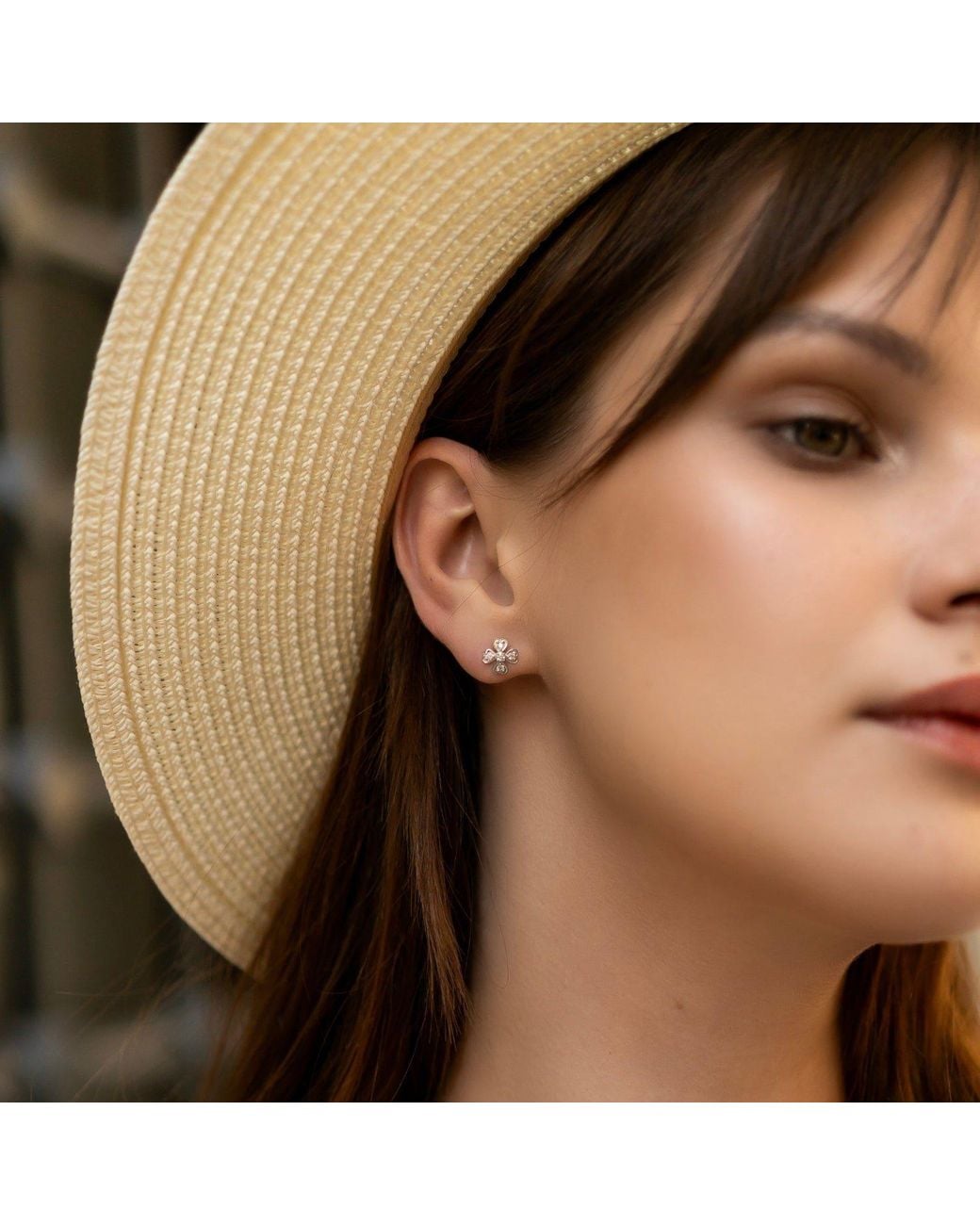 Spero London Metallic Fine 14Ct Solid Diamond Clover Earrings