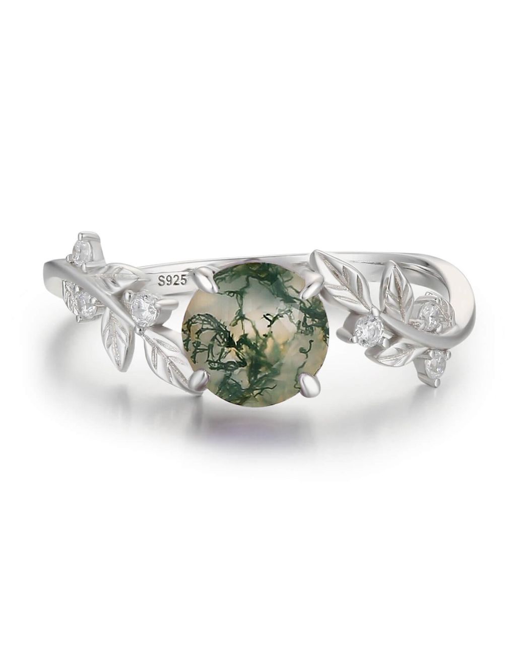 Azura Jewelry New York White Between The Leaf Round Moss Agate Ring Vermeil
