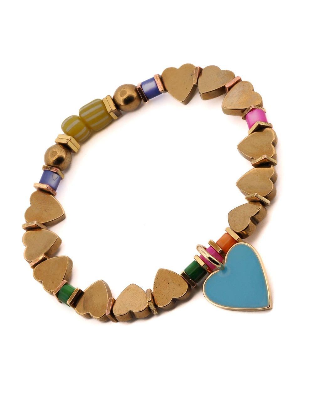 Ebru Jewelry Metallic Heart Charm Beaded Bracelet