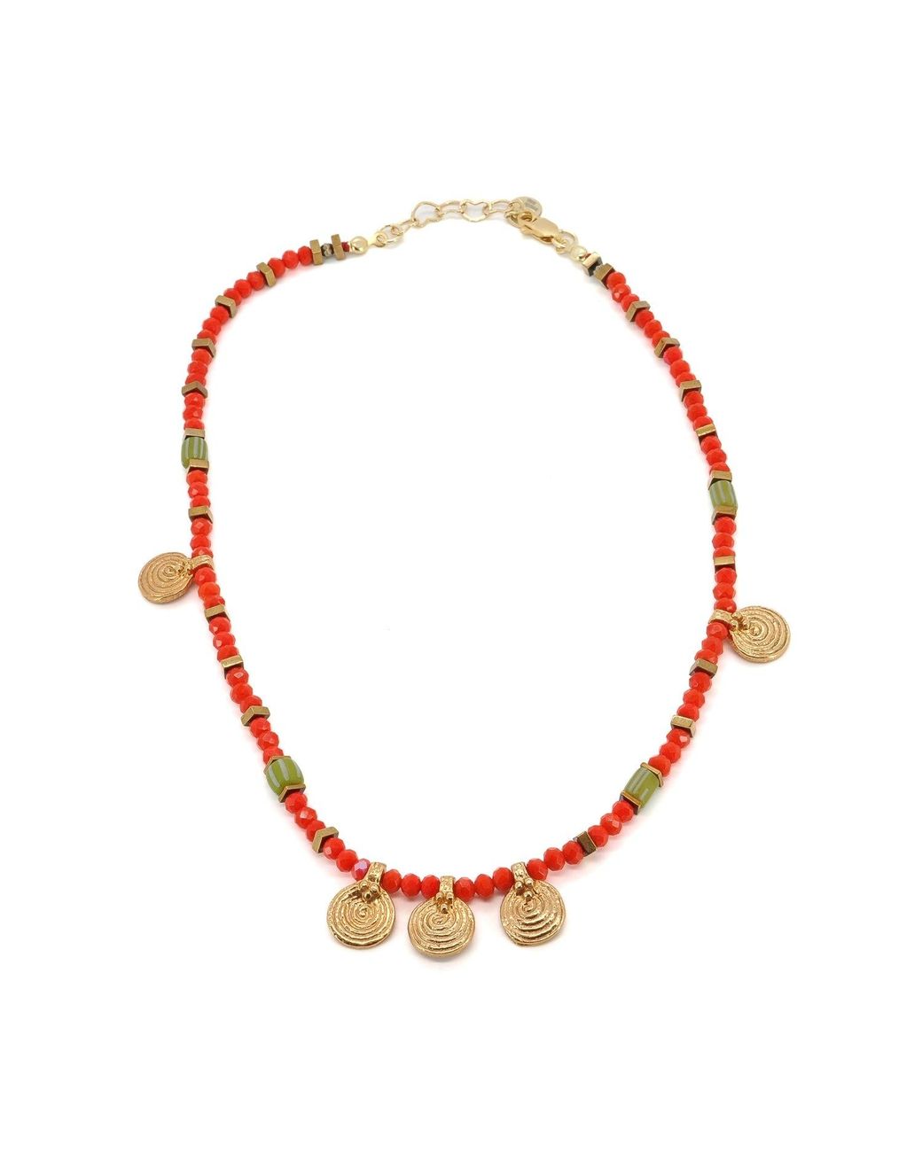Ebru Jewelry Red Vibrant Energy Spiral Charm Choker Necklace