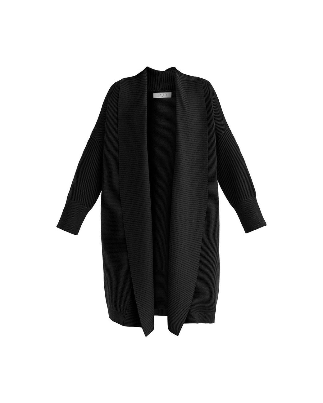 Paisie Black Draped Collar Ribbed Cardigan