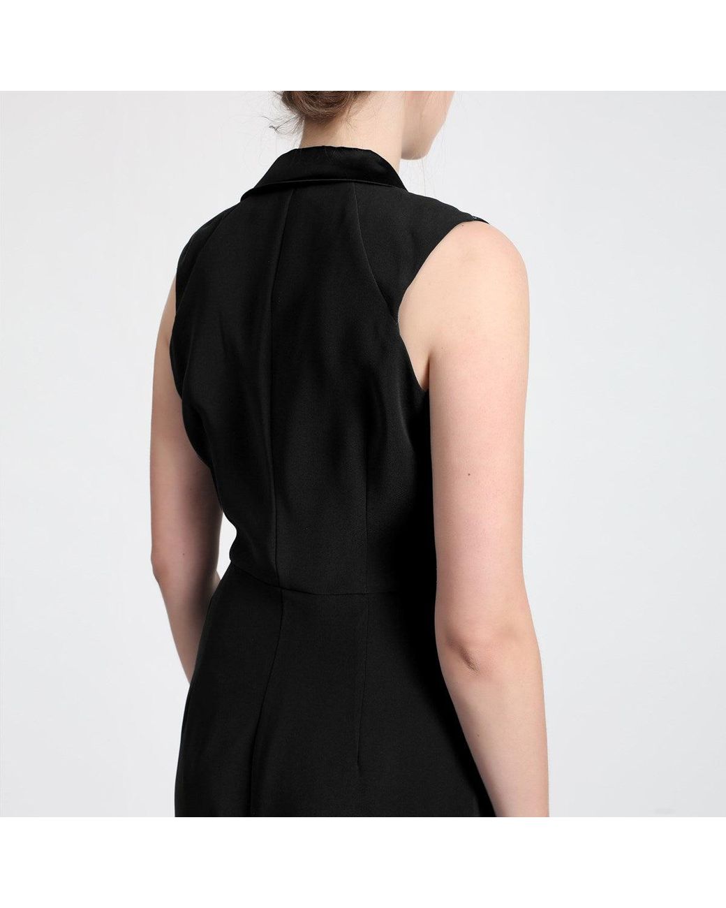 Smart and Joy Black Tailor Wrap Effect Dress With Topstitched Collar
