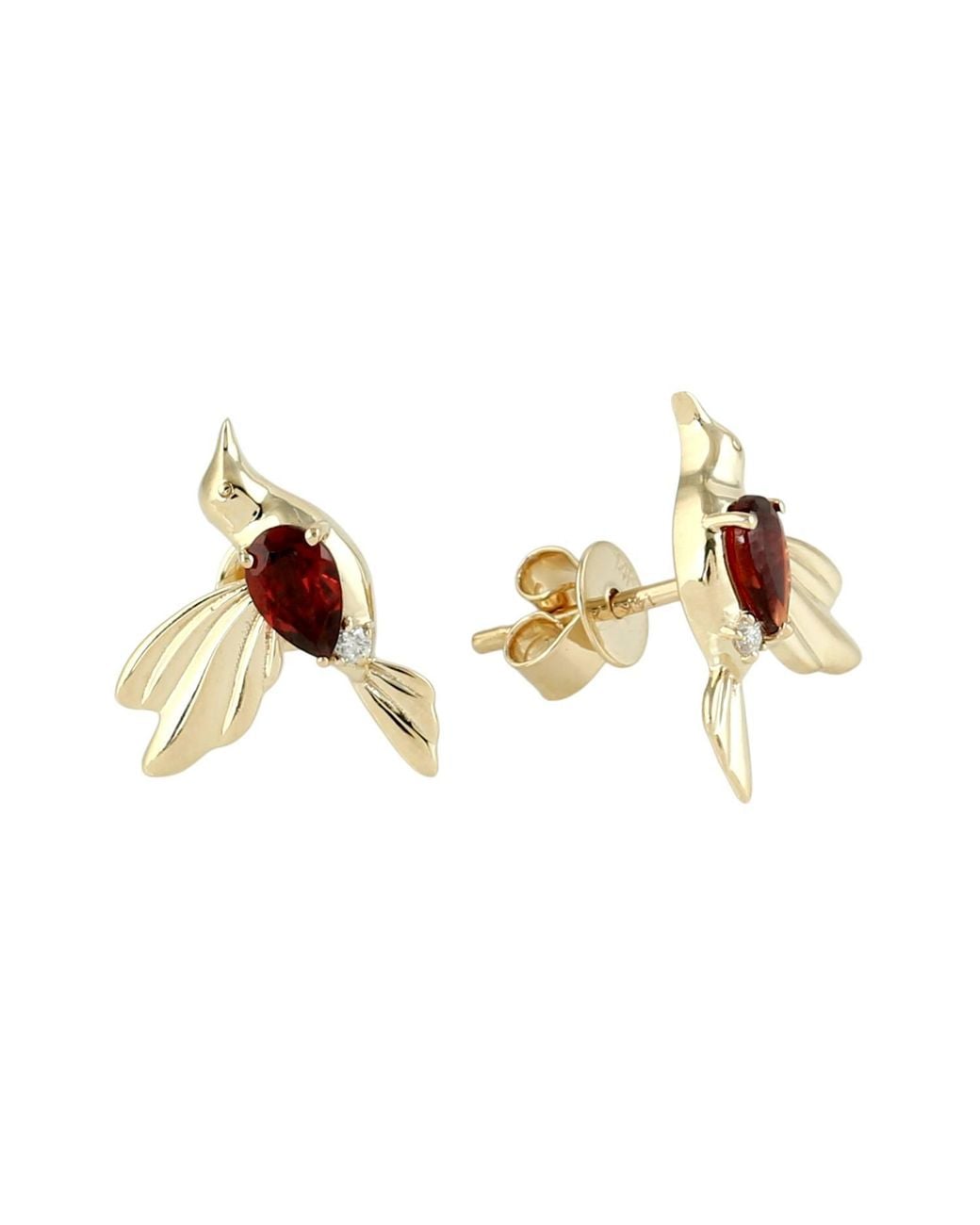 Artisan Metallic 14K Garnet & Diamond Hummingbird Stud Earrings