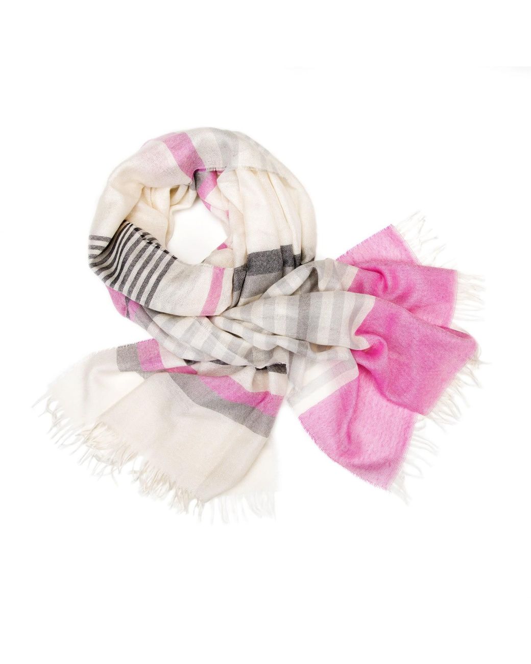 Kinalba Pink Weekender Rose Stripe Cashmere & Silk Scarf