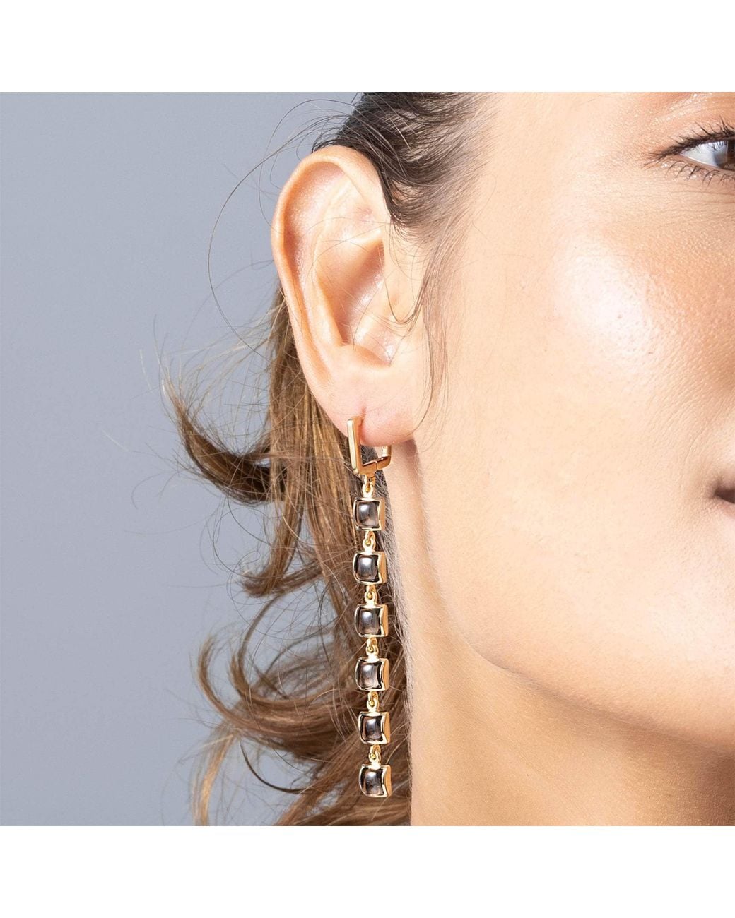 German Kabirski White Aylo Rhodium & Plated Earrings With Smoky Quartz