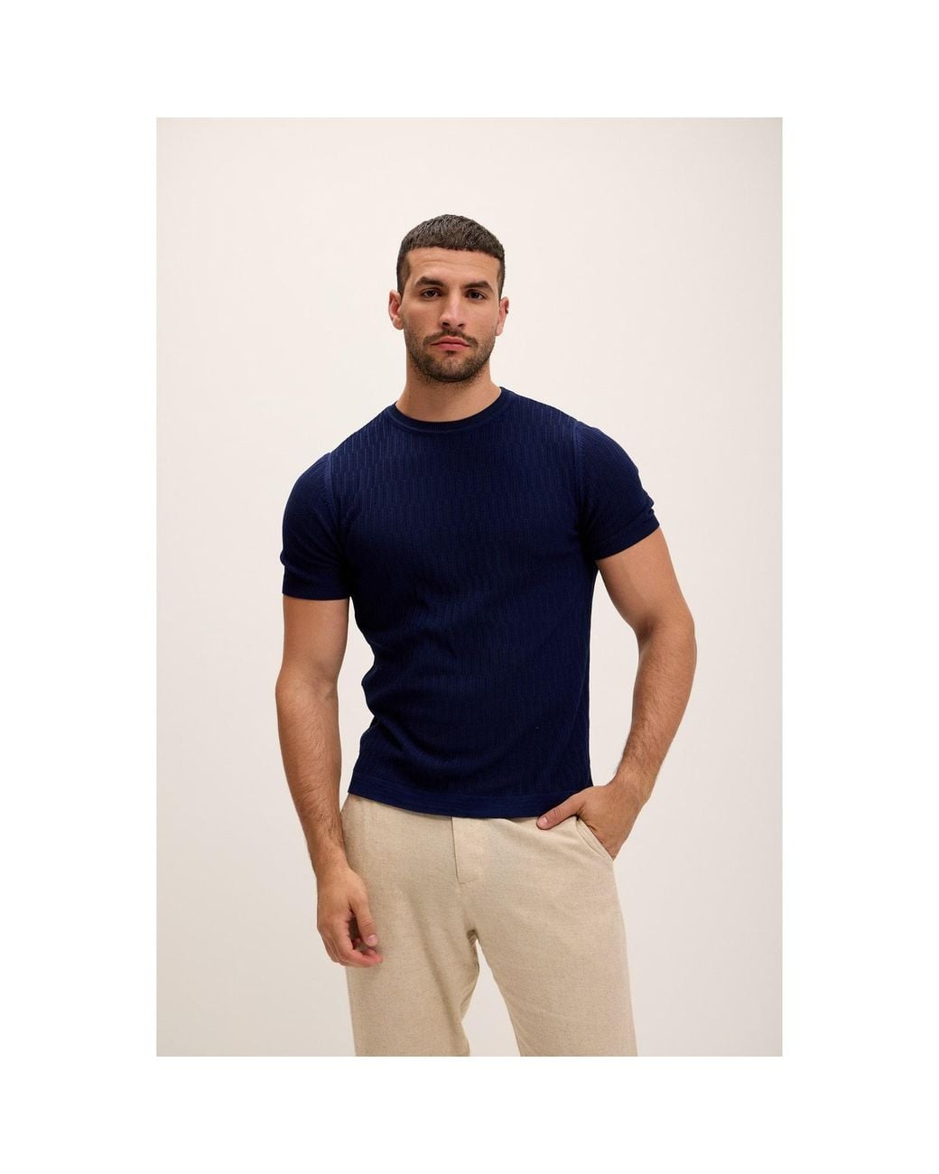 Ron Tomson Blue Short Sleeve Textured Top for men